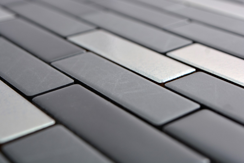 Mosaico composito in ceramica nero argento cromo aste backsplash MOS26-0317_f | 10 tappetini a mosaico