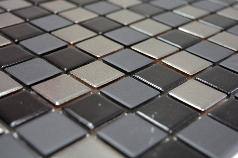 Piastrelle di mosaico in ceramica nero argento antracite cromo per lalzatina della cucina MOS18-0317_f | 10 tappetini di mosaico