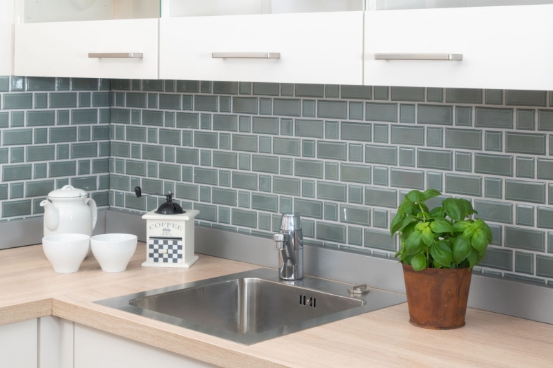 Metro Subway Tiles Facet Petrol Grey Mosaic Tile Ceramic Tile Backsplash Kitchen Wall MOS26WM-0218
