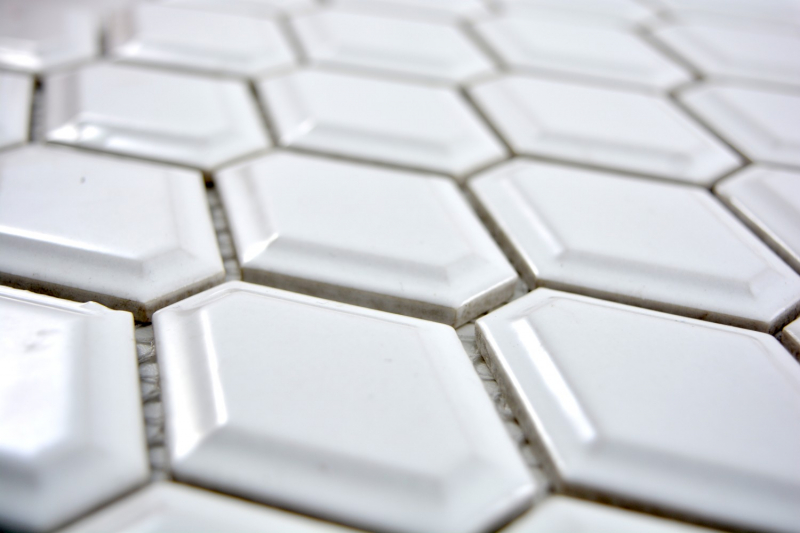 Modello di mosaico a mano piastrelle in ceramica diamante metro bianco lucido backsplash cucina MOS13MD-0101_m