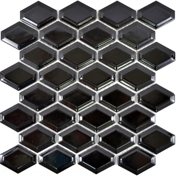 Piastrella a mosaico decorata a mano in ceramica diamante metro nero lucido backsplash cucina MOS13MD-0301_m