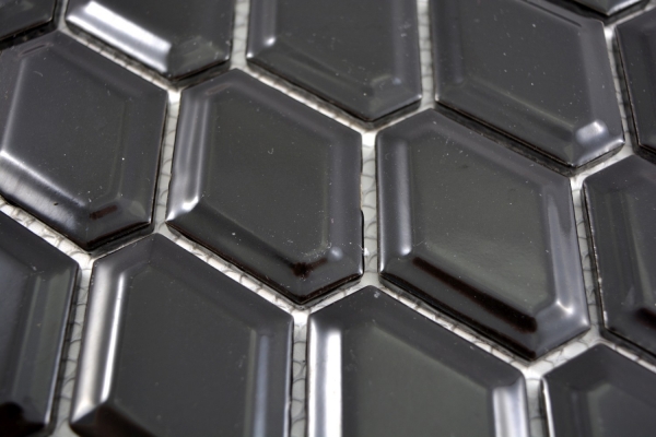 Piastrella a mosaico decorata a mano in ceramica diamante metro nero lucido backsplash cucina MOS13MD-0301_m