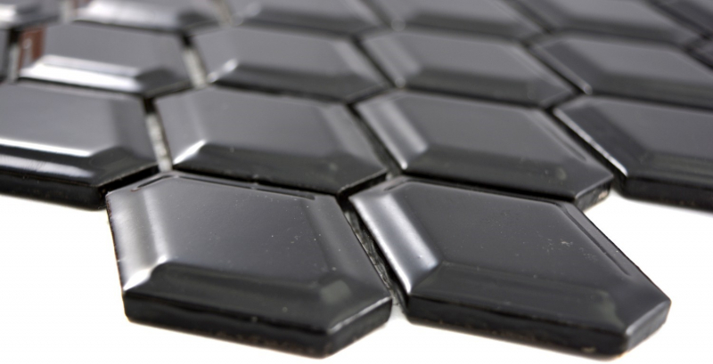 Piastrella a mosaico decorata a mano in ceramica diamante metro nero lucido backsplash cucina MOS13MD-0301_m