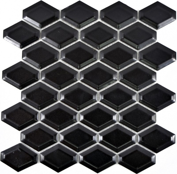 Piastrella a mosaico decorata a mano in ceramica diamante metro nero opaco backsplash cucina MOS13MD-0311_m