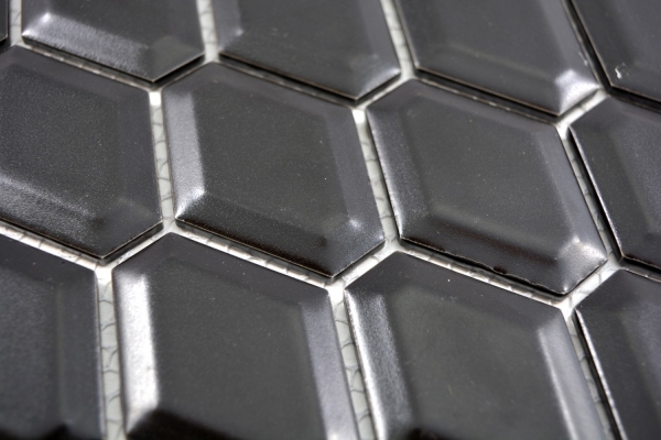 Piastrella a mosaico decorata a mano in ceramica diamante metro nero opaco backsplash cucina MOS13MD-0311_m
