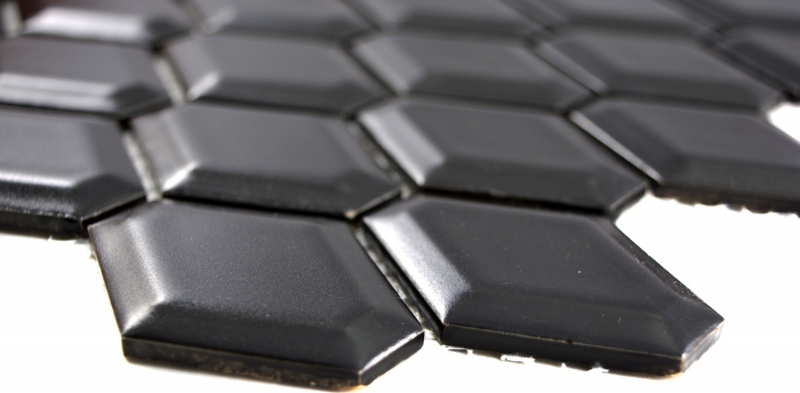 Piastrella a mosaico decorata a mano in ceramica diamante metro nero opaco backsplash cucina MOS13MD-0311_m