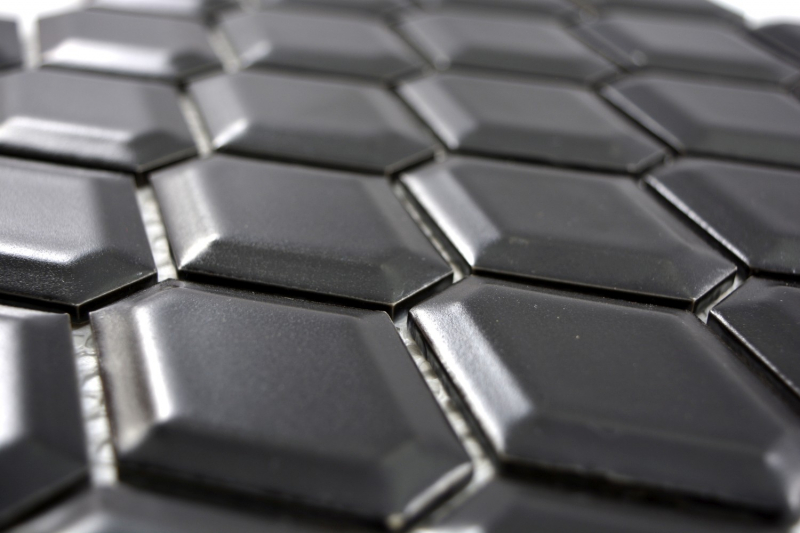 Piastrella a mosaico decorata a mano in ceramica diamante metro nero opaco backsplash cucina MOS13MD-0311_m