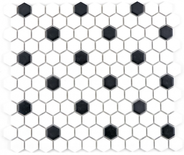 Mosaico dipinto a mano in ceramica esagono nero bianco opaco piastrelle backsplash cucina MOS11A-0301_m