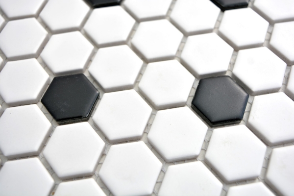 Mosaico dipinto a mano in ceramica esagono nero bianco opaco piastrelle backsplash cucina MOS11A-0301_m