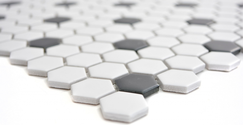 Mosaico dipinto a mano in ceramica esagono nero bianco opaco piastrelle backsplash cucina MOS11A-0301_m