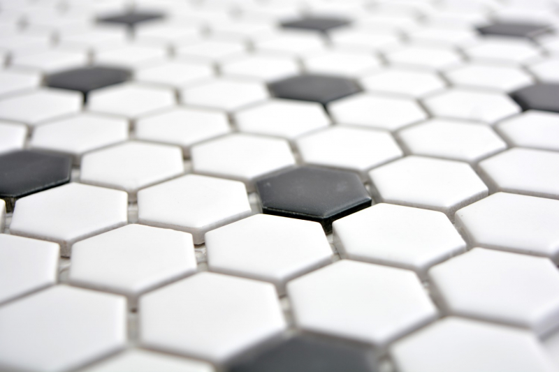 Mosaico dipinto a mano in ceramica esagono nero bianco opaco piastrelle backsplash cucina MOS11A-0301_m