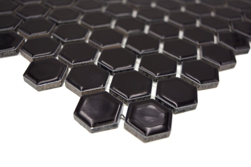 Piastrella di mosaico esagonale in ceramica mini nero lucido piastrelle da parete bagno piastrelle backsplash cucina - MOS11A-0302