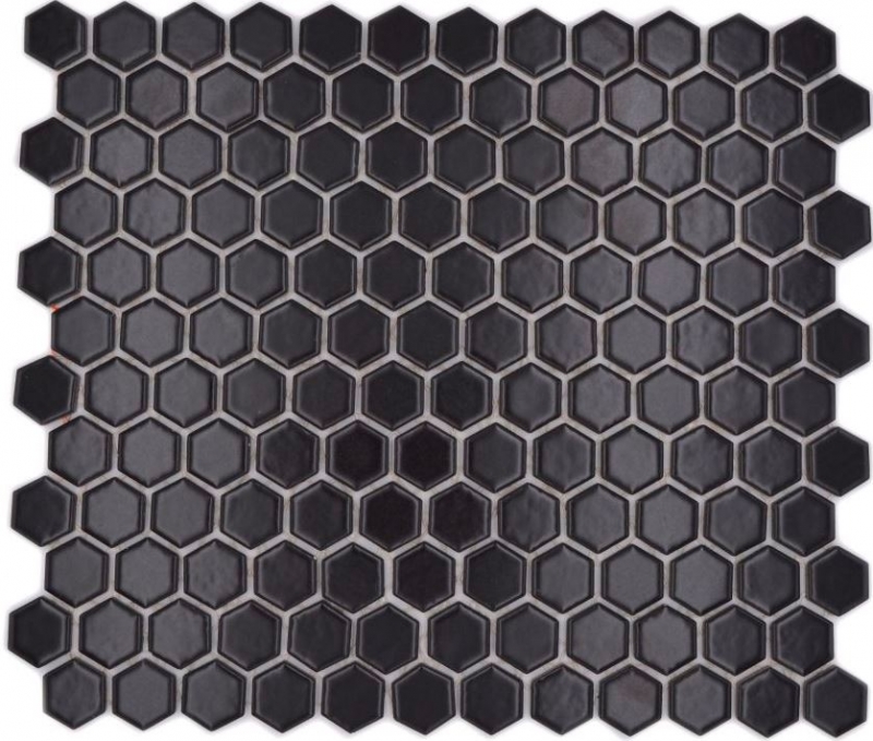 Piastrella di mosaico esagonale in ceramica mini nero opaco piastrella doccia alzatina piastrella muro piastrella bagno - MOS11A-0311