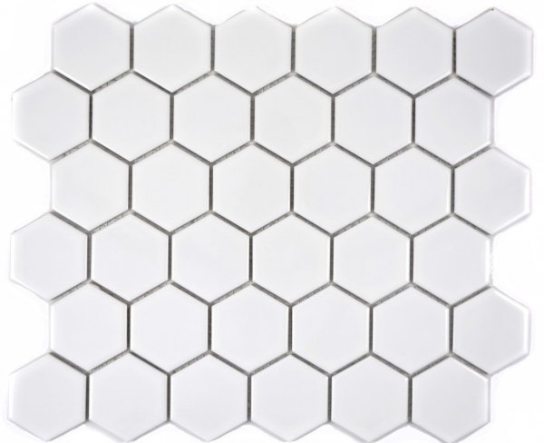 Piastrella di mosaico decorata a mano in ceramica esagonale bianca lucida per cucina MOS11B-0102_m