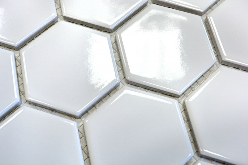 Piastrella di mosaico decorata a mano in ceramica esagonale bianca lucida per cucina MOS11B-0102_m