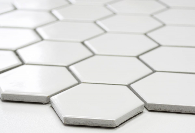 Piastrella di mosaico decorata a mano in ceramica esagonale bianca lucida per cucina MOS11B-0102_m