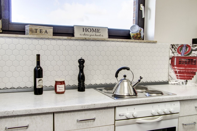 Piastrella di mosaico esagonale in ceramica bianca lucida per cucina piastrelle backsplash muro - MOS11B-0102