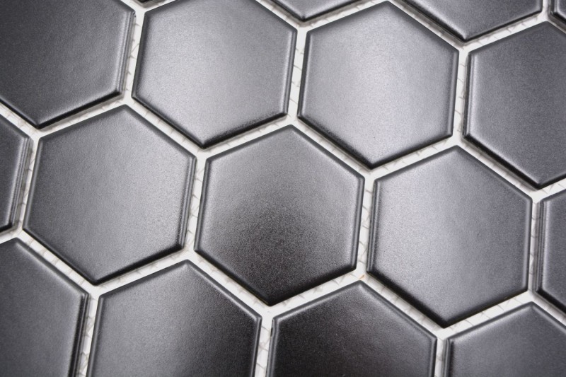 Piastrella di mosaico esagonale ceramica nera opaca doccia splashback piastrella backsplash cucina splashback parete bagno - MOS11B-0311