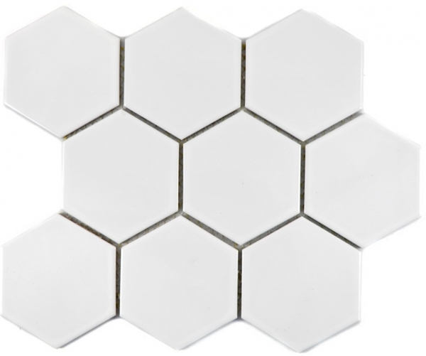Modello a mano mosaico piastrella ceramica esagono bianco lucido cucina piastrella WC bagno piastrella MOS11F-0101_m