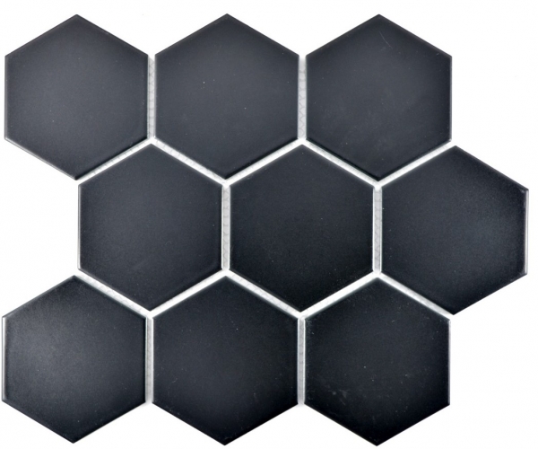 Piastrella a mosaico decorata a mano in ceramica esagono nero opaco piastrella per cucina piastrella per bagno WC piastrella MOS11F-0311_m