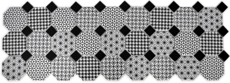Mosaico dipinto a mano in ceramica ottagonale MISTO bianco lucido nero mosaico parete cucina MOSOcta-0301_m