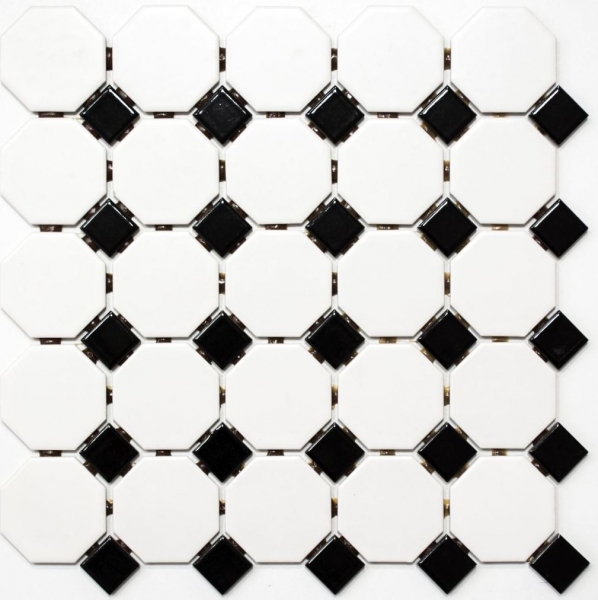 Piastrella di mosaico dipinta a mano in ceramica ottagono bianco opaco nero lucido piastrella da parete bagno MOS13-OctaG468_m
