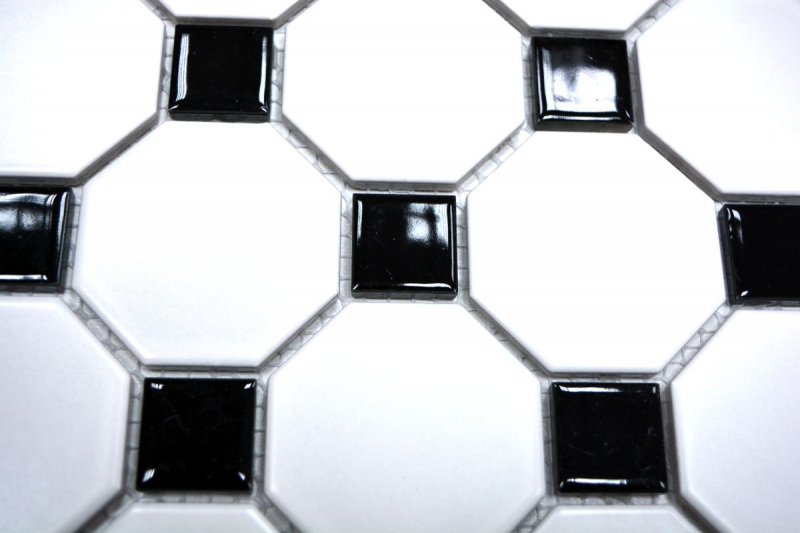 Piastrelle mosaico ceramica ottagono bianco opaco nero lucido backsplash piastrelle MOS13-OctaG468_f | 10 tappetini mosaico
