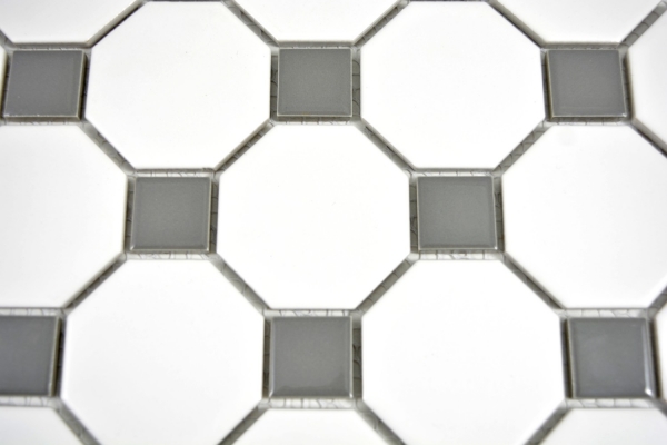 Mosaico dipinto a mano in ceramica metallo grigio ottagono bianco opaco metallo lucido MOS13-0122_m