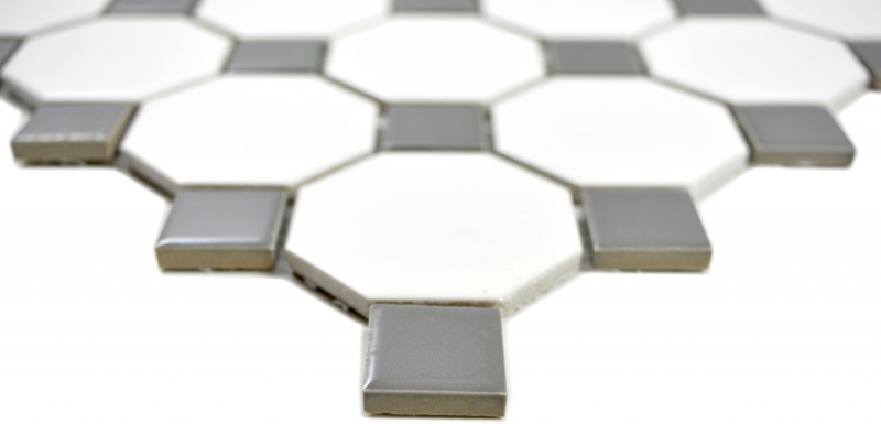 Mosaico dipinto a mano in ceramica metallo grigio ottagono bianco opaco metallo lucido MOS13-0122_m
