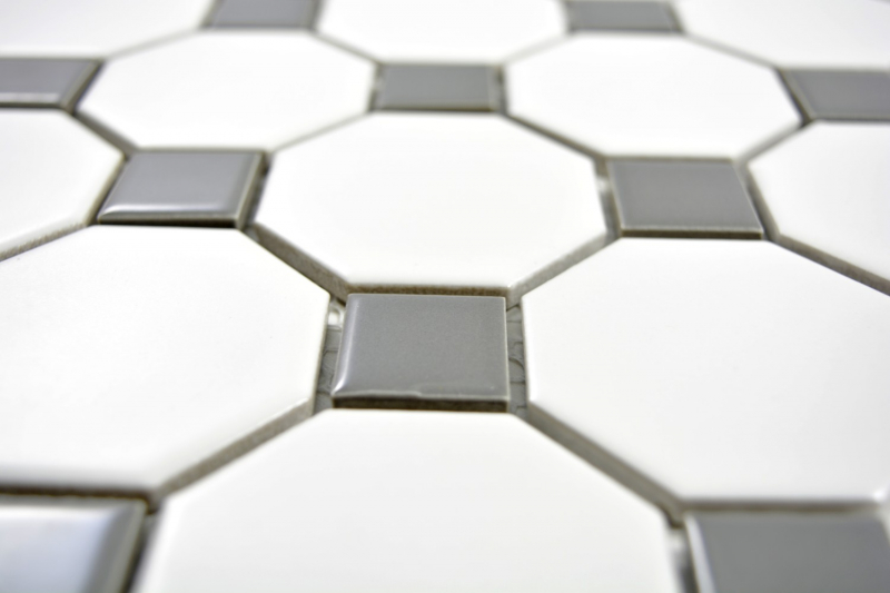 Mosaico dipinto a mano in ceramica metallo grigio ottagono bianco opaco metallo lucido MOS13-0122_m