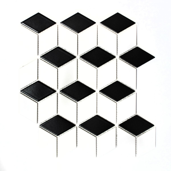 Mano modello mosaico piastrelle ceramica 3D cubo bianco nero lucido parete piastrelle bagno MOS13-OV01_m