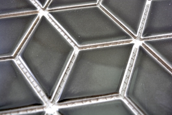 Piastrella di mosaico dipinta a mano in ceramica nera 3D cubo nero lucido backsplash MOS13OV-0301_m