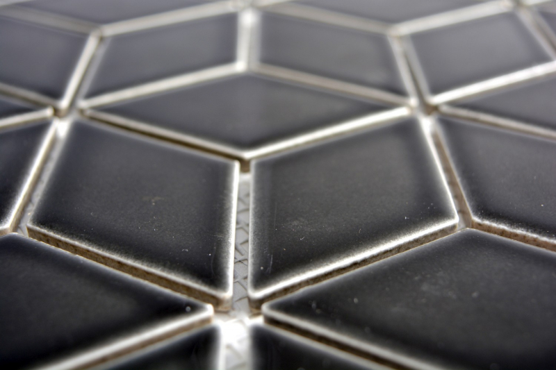 Piastrella di mosaico dipinta a mano in ceramica nera 3D cubo nero lucido backsplash MOS13OV-0301_m