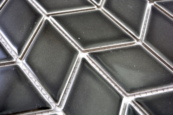 Piastrella a mosaico decorata a mano in ceramica bianca diamantata nera lucida a onda per cucina MOS13DS-0302_m