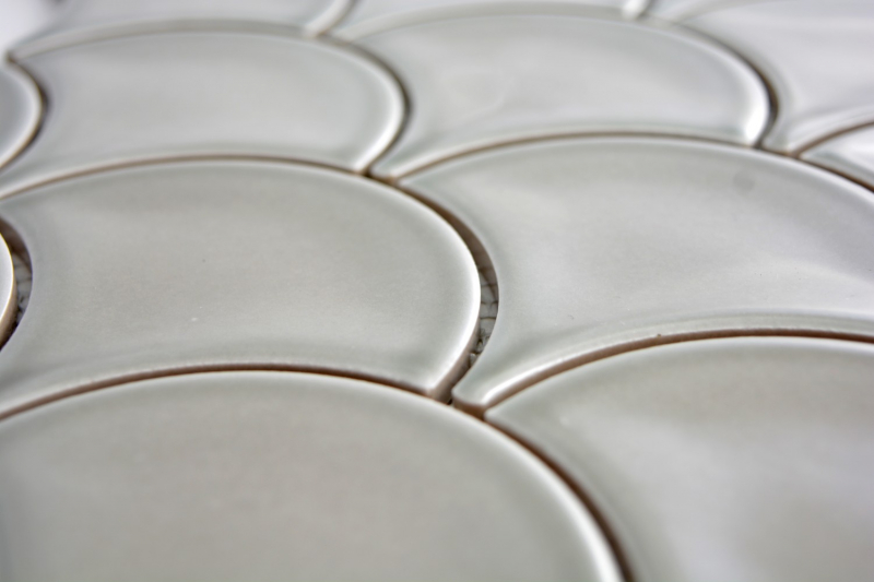 Piastrella di mosaico dipinta a mano in ceramica grigio ventaglio pietra grigio lucido MOS13-FS02_m
