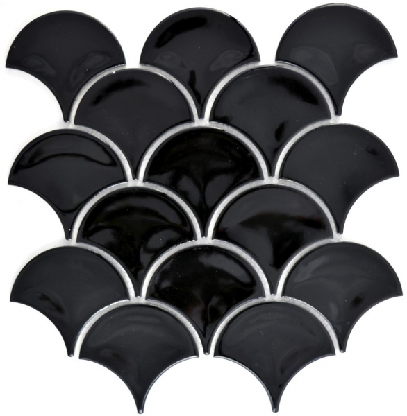 Piastrella a mosaico ceramica ventaglio nero lucido piastrella WC bagno MOS13-FS03_f | 10 tappetini a mosaico