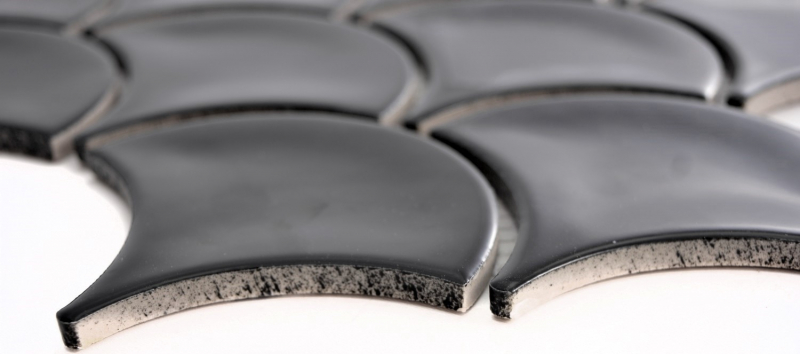 Piastrella a mosaico ceramica ventaglio nero lucido piastrella WC bagno MOS13-FS03_f | 10 tappetini a mosaico