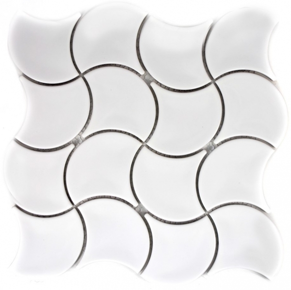 Mano modello mosaico piastrelle ceramica ventaglio bianco lucido onda parete piastrella bagno MOS13-FSW01_m