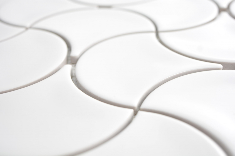 Mano modello mosaico piastrelle ceramica ventaglio bianco lucido onda parete piastrella bagno MOS13-FSW01_m