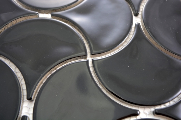 Mano modello mosaico piastrelle ceramica ventaglio nero lucido onda parete piastrelle bagno MOS13-FSW03_m