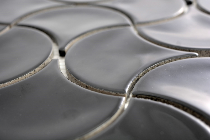 Mano modello mosaico piastrelle ceramica ventaglio nero lucido onda parete piastrelle bagno MOS13-FSW03_m