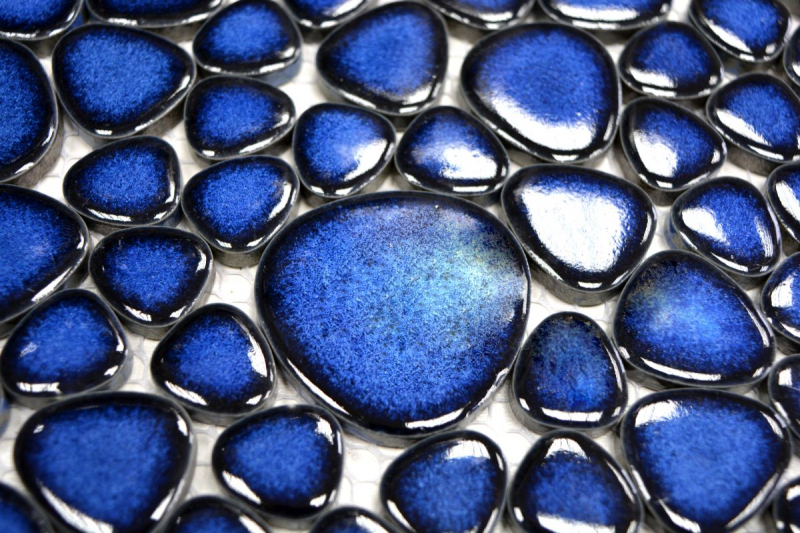 Mosaico di ciottoli Ciottoli di ceramica blu lucido piatto doccia backsplash MOS12-0405_f | 10 tappetini a mosaico
