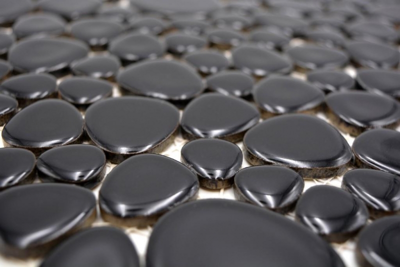 Mosaico di ciottoli Ciottoli in ceramica gocce nere lucide piatto doccia backsplash MOS12-0302