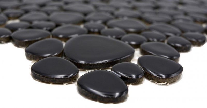 Mosaico di ciottoli Ciottoli in ceramica gocce nere lucide piatto doccia backsplash MOS12-0302