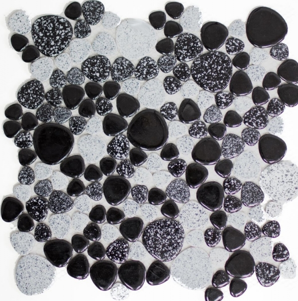 Mosaico di ciottoli dipinti a mano Pebbles grey black Spots piatto doccia backsplash MOS12-0103_m