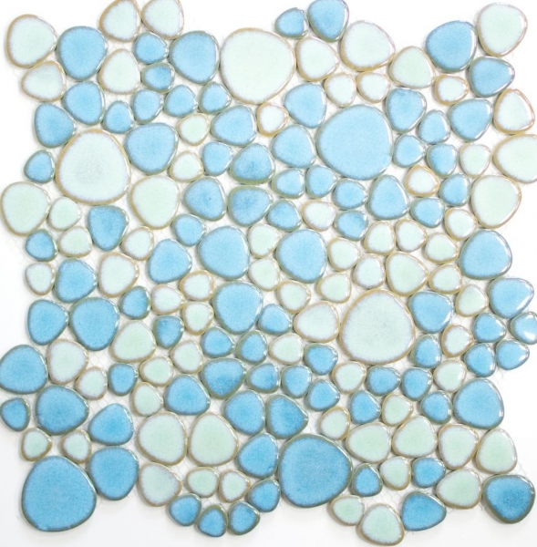 Mosaico di ciottoli dipinto a mano Ciottoli in ceramica verde turchese azzurro backsplash doccia MOS12-0401_m