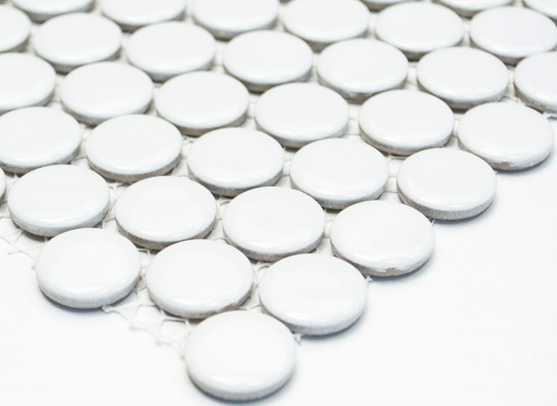 Pulsante mosaico LOOP mosaico rotondo bianco lucido parete cucina doccia BAD MOS10-0102_f | 10 tappetini mosaico