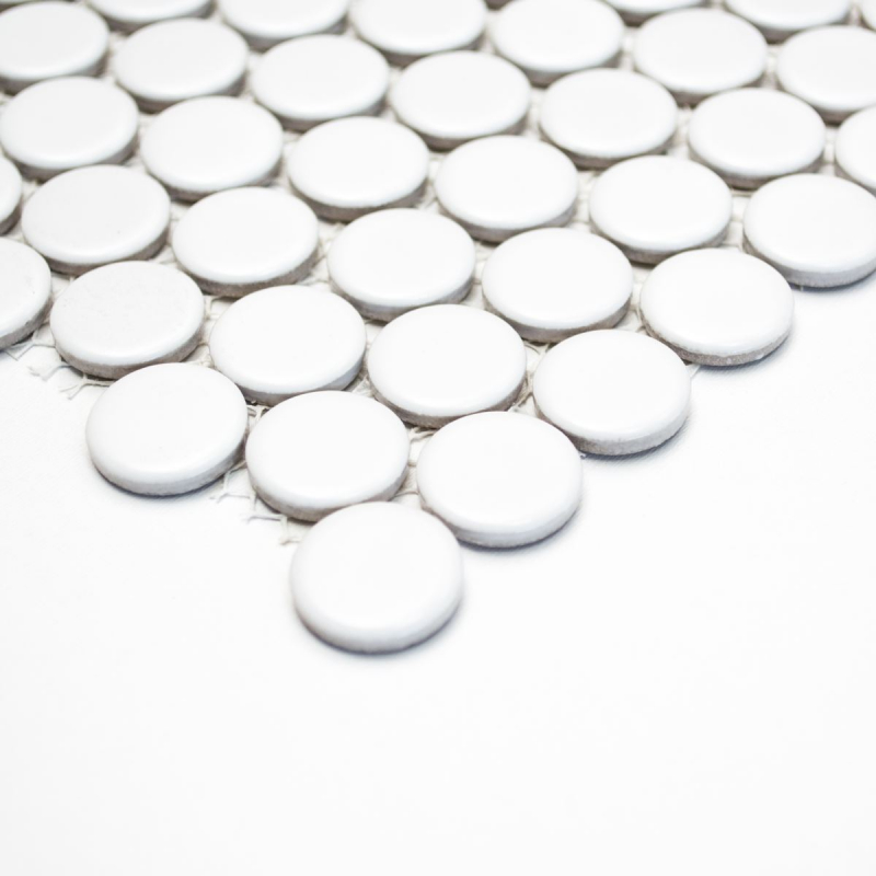 Pulsante mosaico LOOP mosaico rotondo bianco opaco parete cucina doccia BAD MOS10-0111_f | 10 tappetini mosaico