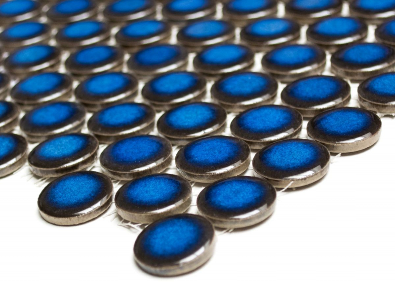 Pulsante mosaico LOOP rotondo mosaico blu scuro cobalto parete cucina doccia BAGNO MOS10-0405_f | 10 tappetini mosaico