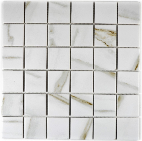 Piastrella di mosaico dipinta a mano Calacatta bianco beige in ceramica gres porcellanato Backsplash MOS14-0112_m
